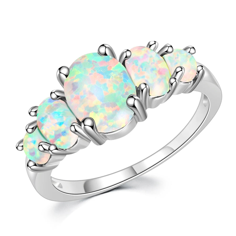 Fire Opal Rings Oval Big Stone Silver Plated Wedding Engagement Size 10 11 12