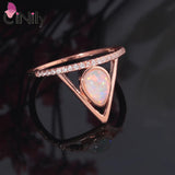 Opal Stone Gemstone Ring Rose Plated with CZ for Women