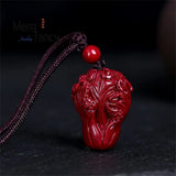 Cinnabar Cabbage Pendant Chinese Hand-Carved Amulet Sweater Chain Necklace