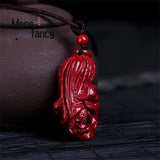 Cinnabar Cabbage Pendant Chinese Hand-Carved Amulet Sweater Chain Necklace