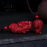 Cinnabar Cabbage Pendant Chinese Hand-Carved Amulet Sweater Chain Necklace