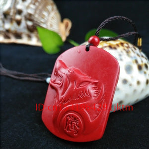 Cinnabar Carved Pendant Necklace Head Organic Hand Jewellery Charm Amulet