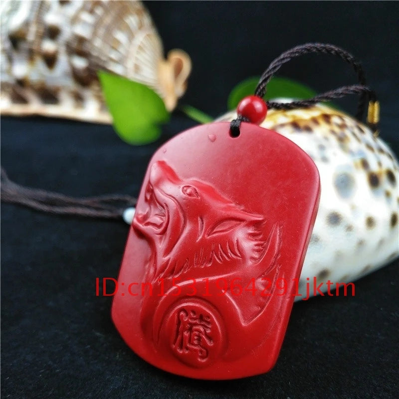 Cinnabar Carved Pendant Necklace Head Organic Hand Jewellery Charm Amulet