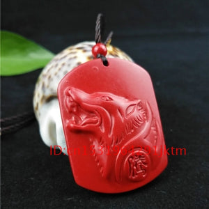 Cinnabar Carved Pendant Necklace Head Organic Hand Jewellery Charm Amulet