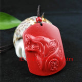 Cinnabar Carved Pendant Necklace Head Organic Hand Jewellery Charm Amulet