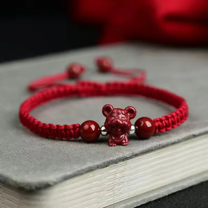 Cinnabar Chinese Zodiac Beaded Bracelet Charms Talismans Natural Gemstone