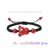 Cinnabar Chinese Zodiac Beaded Bracelet Vintage Charm Amulet Stone Jewelry