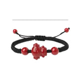 Cinnabar Chinese Zodiac Beaded Bracelet Vintage Charm Amulet Stone Jewelry
