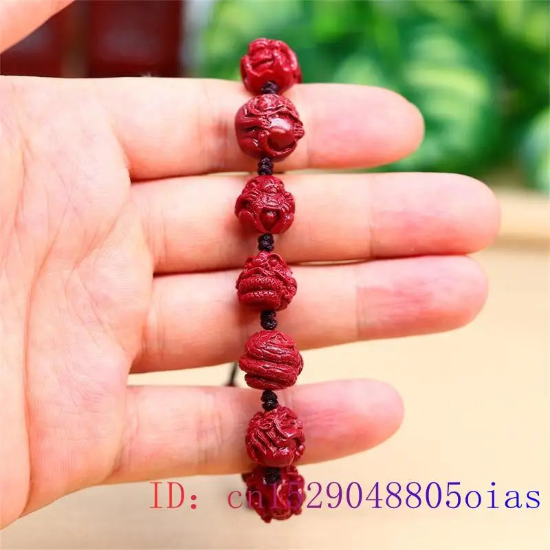 Cinnabar Zodiac Bracelet for Women Vintage Bangle Gift Charms Beaded Jewelry