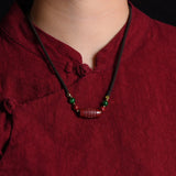 Cinnabar DZI Beads Necklace Pendant Tibetan Jewelry Lucky Talisman
