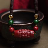Cinnabar DZI Beads Necklace Pendant Tibetan Jewelry Lucky Talisman