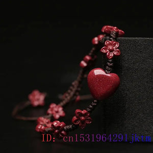 Cinnabar Heart Bracelet Women Men Jewelry Bangle Gemstone Amulet Beaded