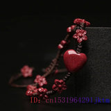 Cinnabar Heart Bracelet Women Men Jewelry Bangle Gemstone Amulet Beaded