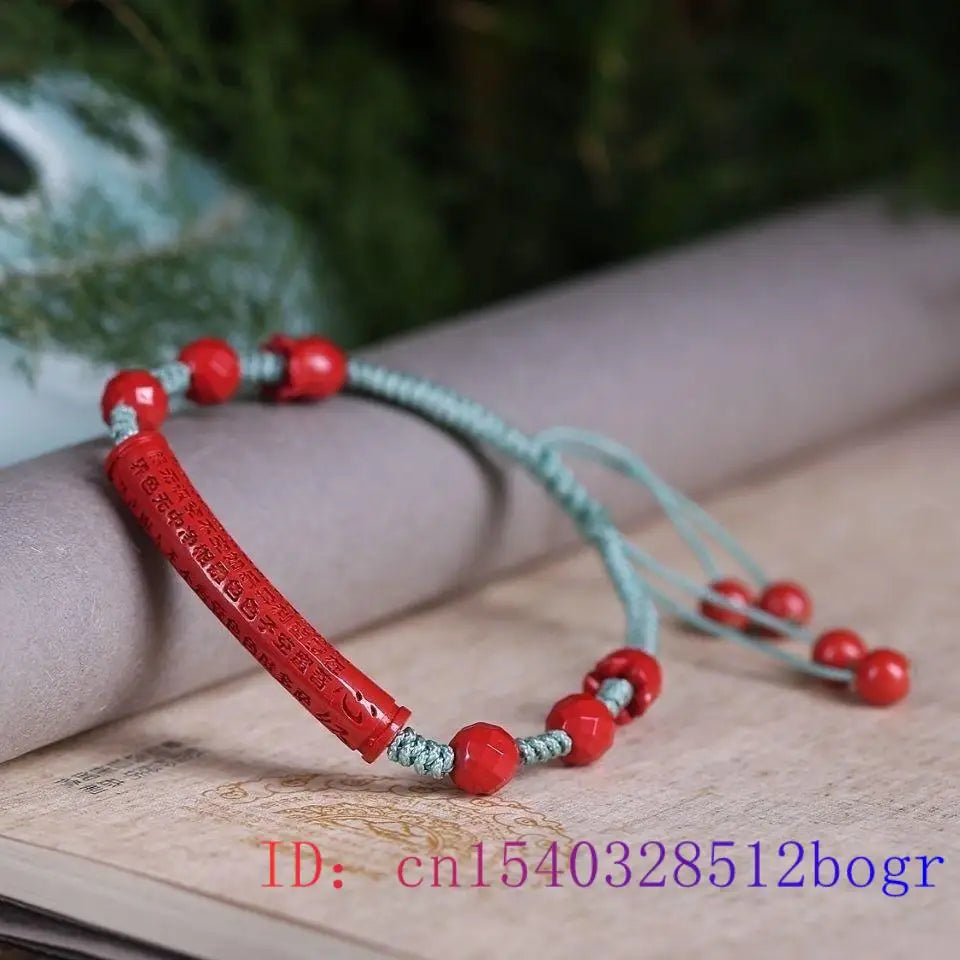 Cinnabar Heart Sutra Bracelet Amulet Vintage Talisman Natural Gift