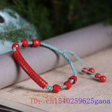 Cinnabar Heart Sutra Bracelet Beaded Bangle Vintage Chinese Men Amulet Charms