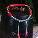 Cinnabar Heart Sutra Bracelet Beaded Bangle Vintage Chinese Men Amulet Charms