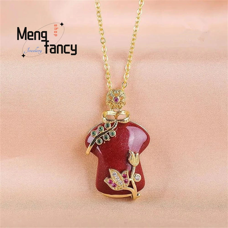 Cinnabar 925 Silver Roses Cheongsam Pendant Amulet