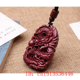 Cinnabar Jade Dragon Pendant Necklace Chinese Hand-Carved Luck Chain