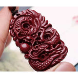Cinnabar Jade Dragon Pendant Necklace Chinese Hand-Carved Luck Chain