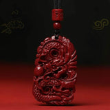 Cinnabar Jade Dragon Pendant Necklace Chinese Hand-Carved Luck Chain