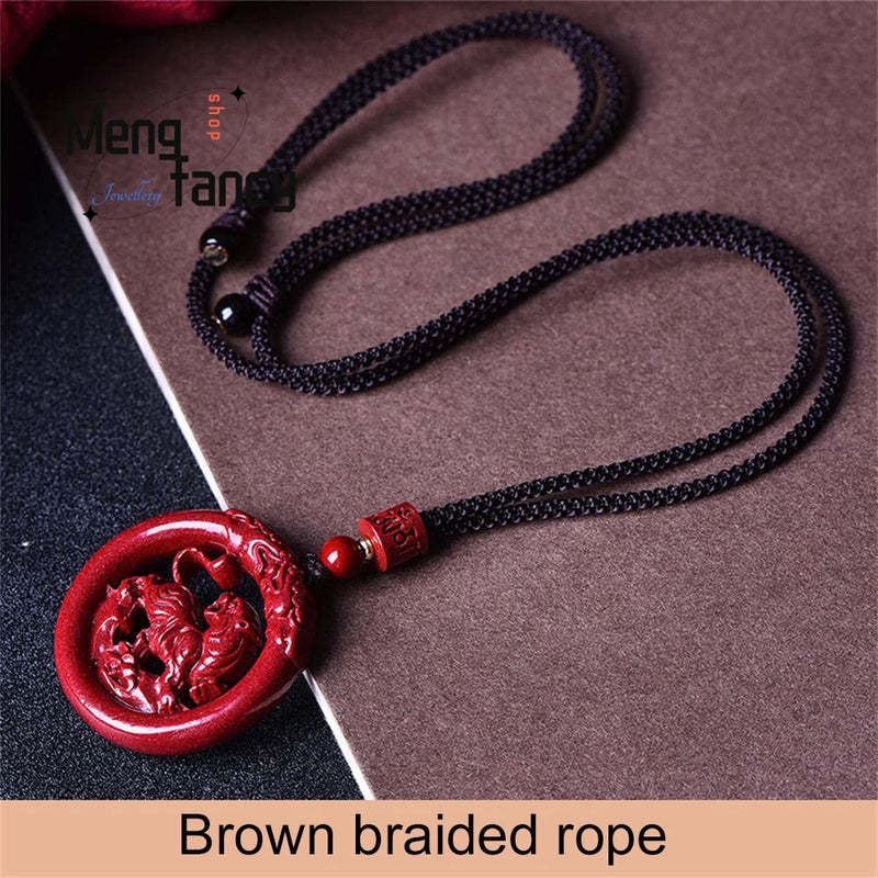 Cinnabar Jade Carved Tiger Dragon Stone Pendant Fine Jewelry Amulets