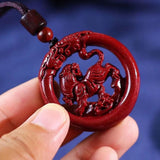 Cinnabar Jade Carved Tiger Dragon Pendant Necklace Chinese Hand-Carved