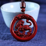 Cinnabar Jade Carved Tiger Dragon Pendant Necklace Chinese Hand-Carved