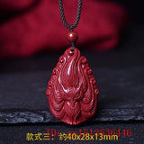 Cinnabar Jade 9 Tailed Fox Pendant Necklace Hand-Carved Healing Luck Chain