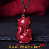 Cinnabar Jade 9 Tailed Fox Pendant Necklace Hand-Carved Healing Luck Chain