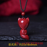 Cinnabar Jade 9 Tailed Fox Pendant Necklace Hand-Carved Healing Luck Chain