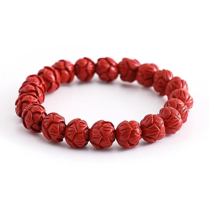 Cinnabar Lotus Bracelet Gemstone Vintage Amulet Talismans Red Natural for Women