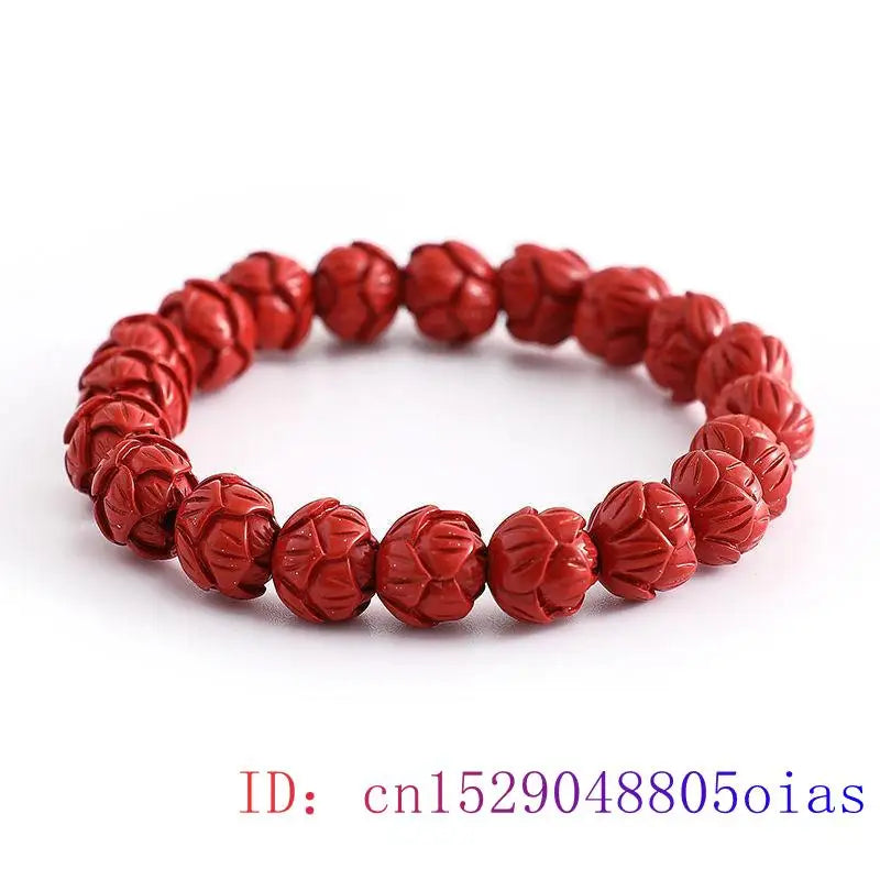 Cinnabar Lotus Bracelet Gemstone Vintage Amulet Talismans Red Natural for Women