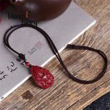 Cinnabar 9 Tailed Fox Pendant Natural Jade Amulet Necklace