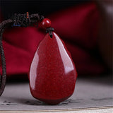 Cinnabar 9 Tailed Fox Pendant Natural Jade Amulet Necklace
