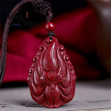 Cinnabar 9 Tailed Fox Pendant Natural Jade Amulet Necklace
