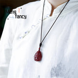 Cinnabar 9 Tailed Fox Pendant Natural Jade Amulet Necklace
