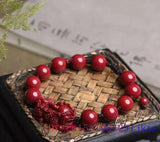 Cinnabar Pixiu Beaded Bracelet Talisman Amulet Charm Bangle