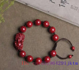 Cinnabar Pixiu Beaded Bracelet Talisman Amulet Charm Bangle