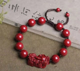 Cinnabar Pixiu Beaded Bracelet Talisman Amulet Charm Bangle
