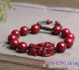 Cinnabar Pixiu Beaded Bracelet Talisman Amulet Charm Bangle