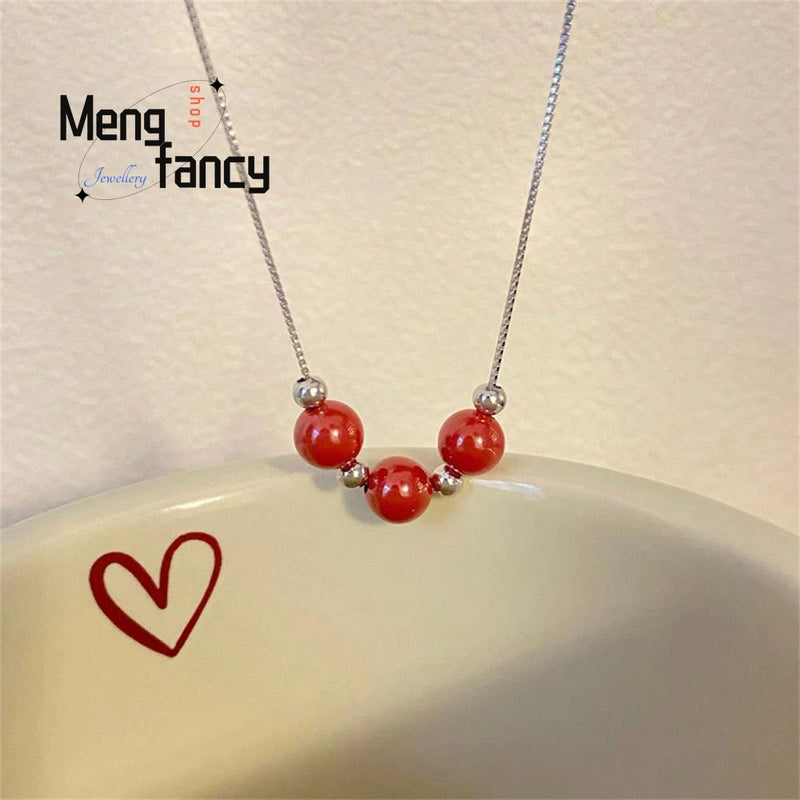 Cinnabar Purple Sand Fortune Beads Clavicle Chain Natural Stone Pendant