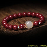 Cinnabar Purple Sand Round Beads Bracelet for Men and Women