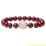 Cinnabar Purple Sand Round Beads Bracelet for Men and Women