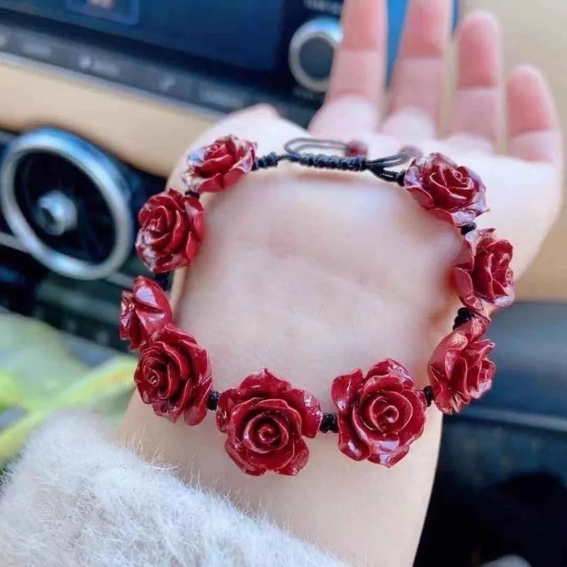 Cinnabar Rose Beaded Bracelet Men Gemstone Natural Accessories Jewelry