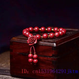 Cinnabar Rose Beaded Bracelet Gemstones Vintage Jewelry