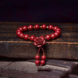 Cinnabar Rose Beaded Bracelet Gemstones Vintage Jewelry