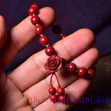 Cinnabar Rose Beaded Bracelet Gemstones Vintage Jewelry