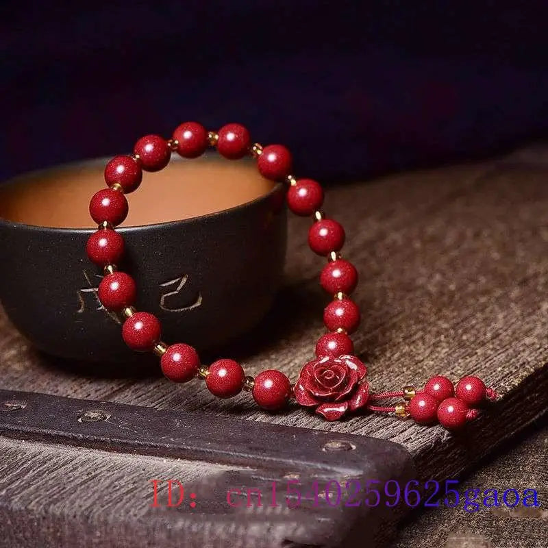 Cinnabar Rose Beaded Bracelet Women Amulets Charms Man Vintage Jewelry