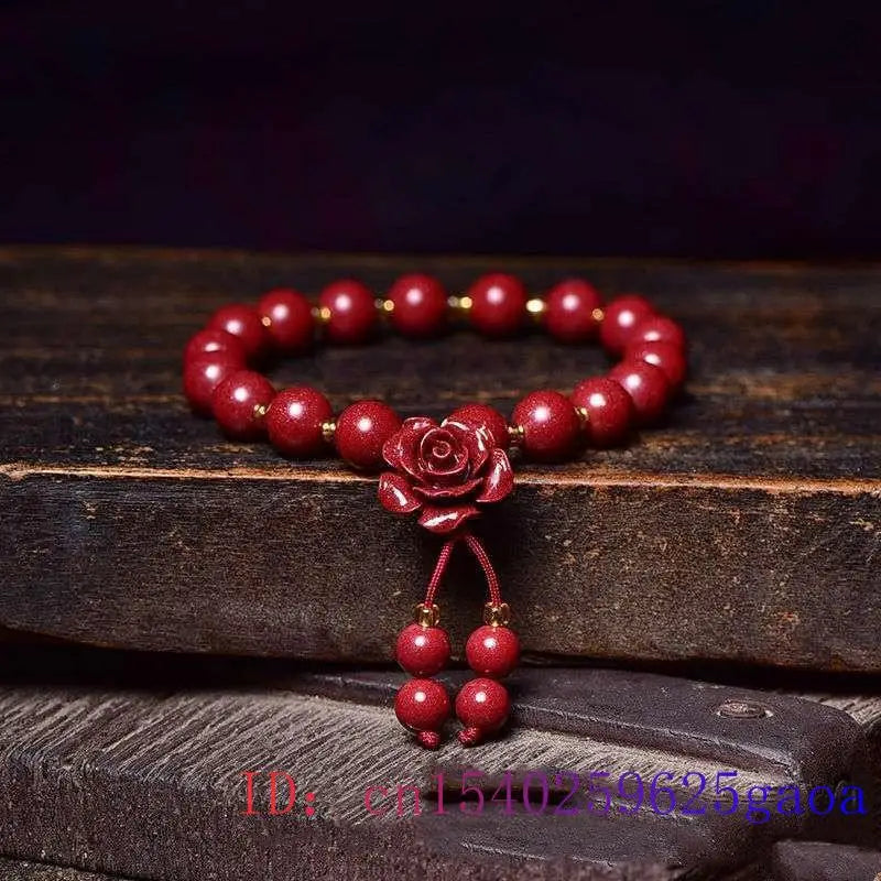 Cinnabar Rose Beaded Bracelet Women Amulets Charms Man Vintage Jewelry