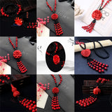 Cinnabar Rose Flowers Pendant Natural Jade Mascot Sweater Chain Necklace